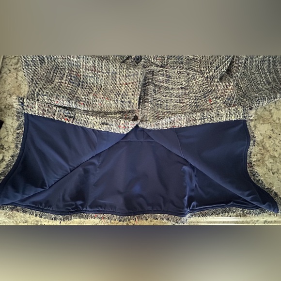 Chicos Blue Tweed Jacket Blazer Raw Hem Button Front Size 16/18 Chicos Sz 3 - Picture 8 of 13